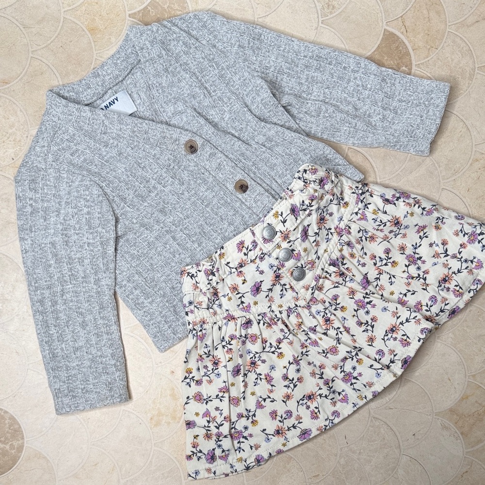 Old Navy Gray Cardigan and Floral Skirt Set